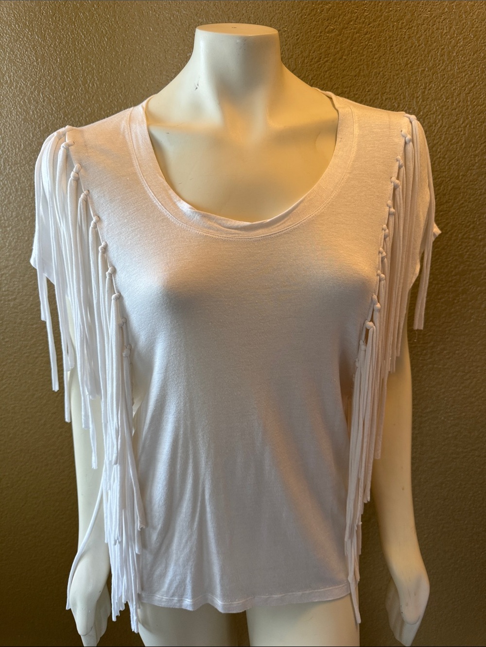 Chelsea & Violet White Fringe Short Sleeve Tee